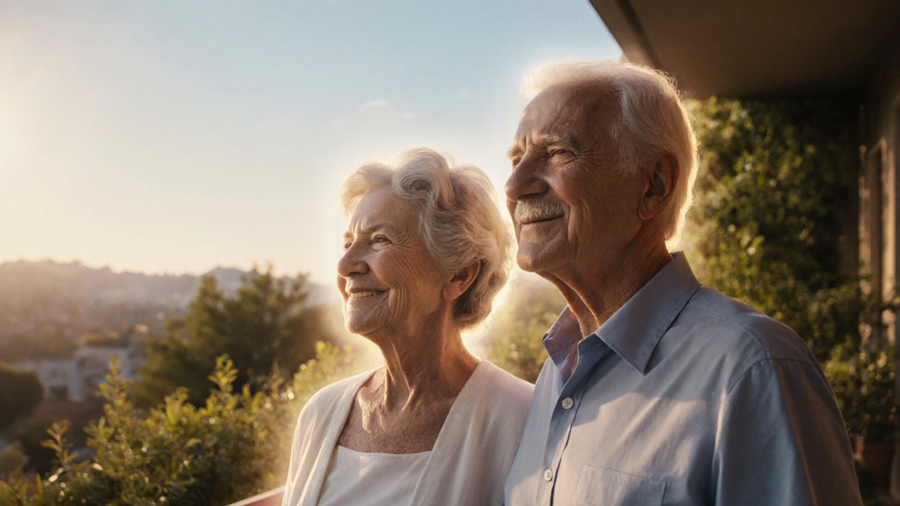 Двое людей после процедуры: сияющая кожа, светлый балконный фон.