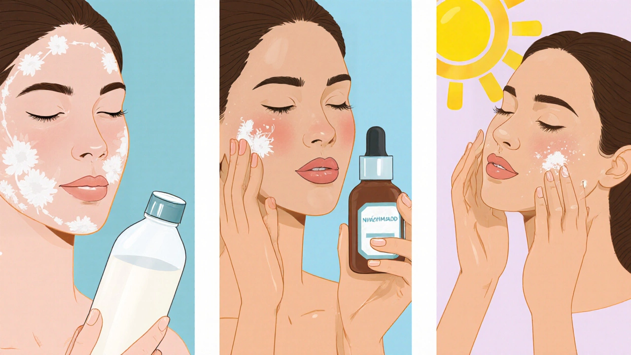 Ежедневный уход за лицом: очищение, увлажнение и защита от солнца.