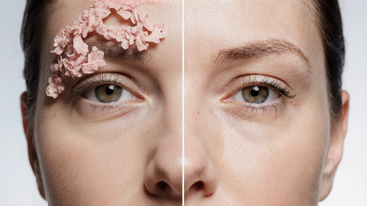 Сравнение напряженной и сбалансированной стороны лица после коррекции ботокса.