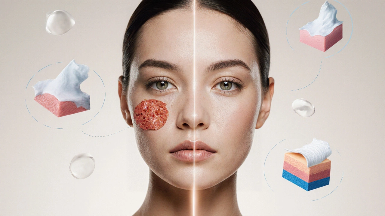 Сравнение состояния кожи до и после курса косметологических процедур.