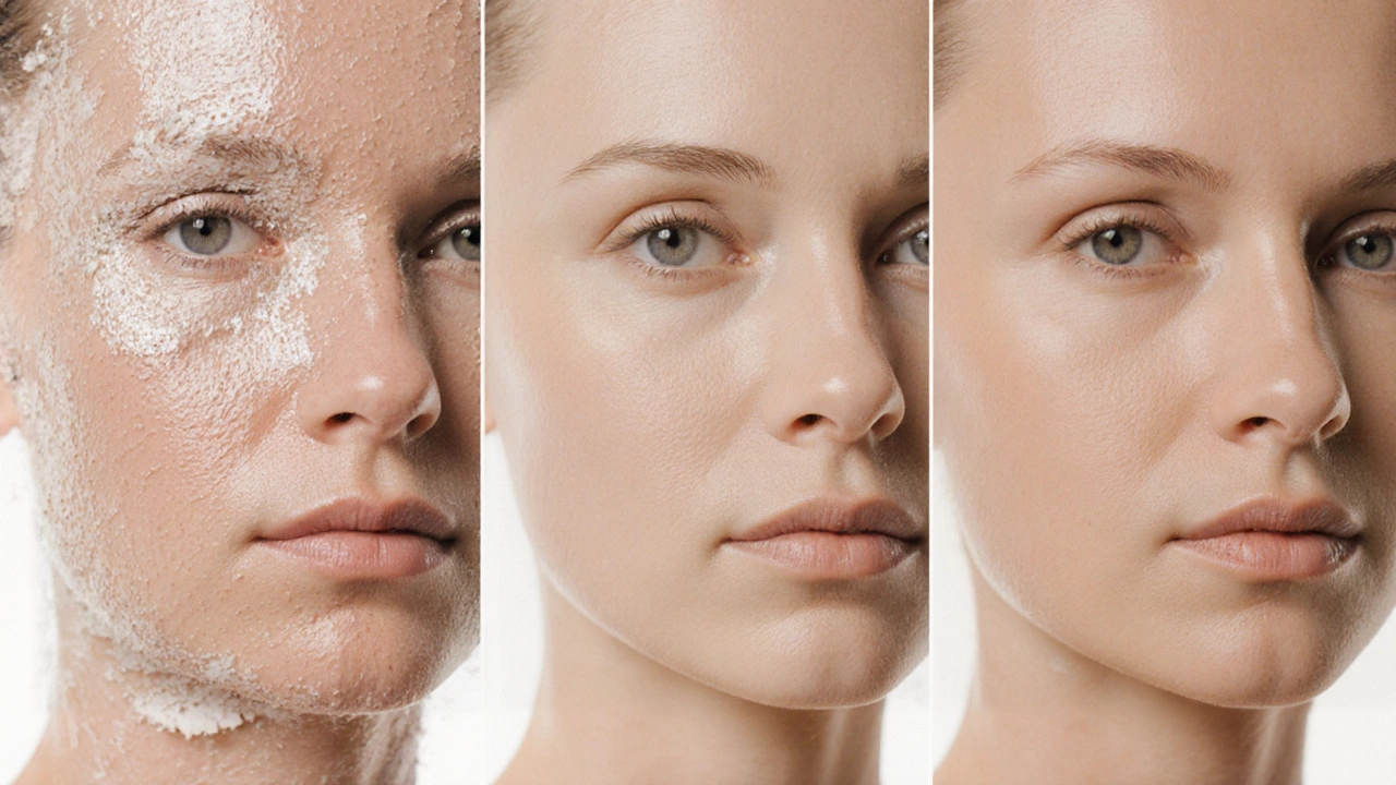 Три этапа восстановления кожи после лазера: шелушение, улучшение тона и сияние.