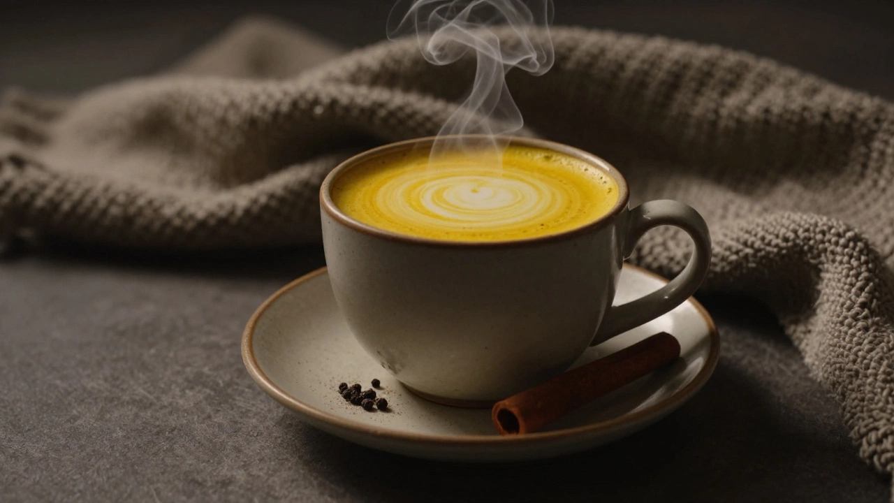 Куркумовый латте в керамической кружке с корицей и чёрным перцем