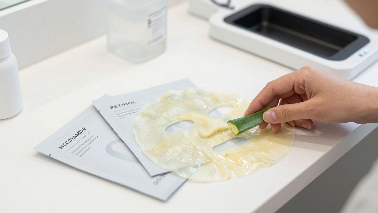 Маски с ретинолом и ниацинамидом после мягкого пилинга, акцент на натуральный уход.