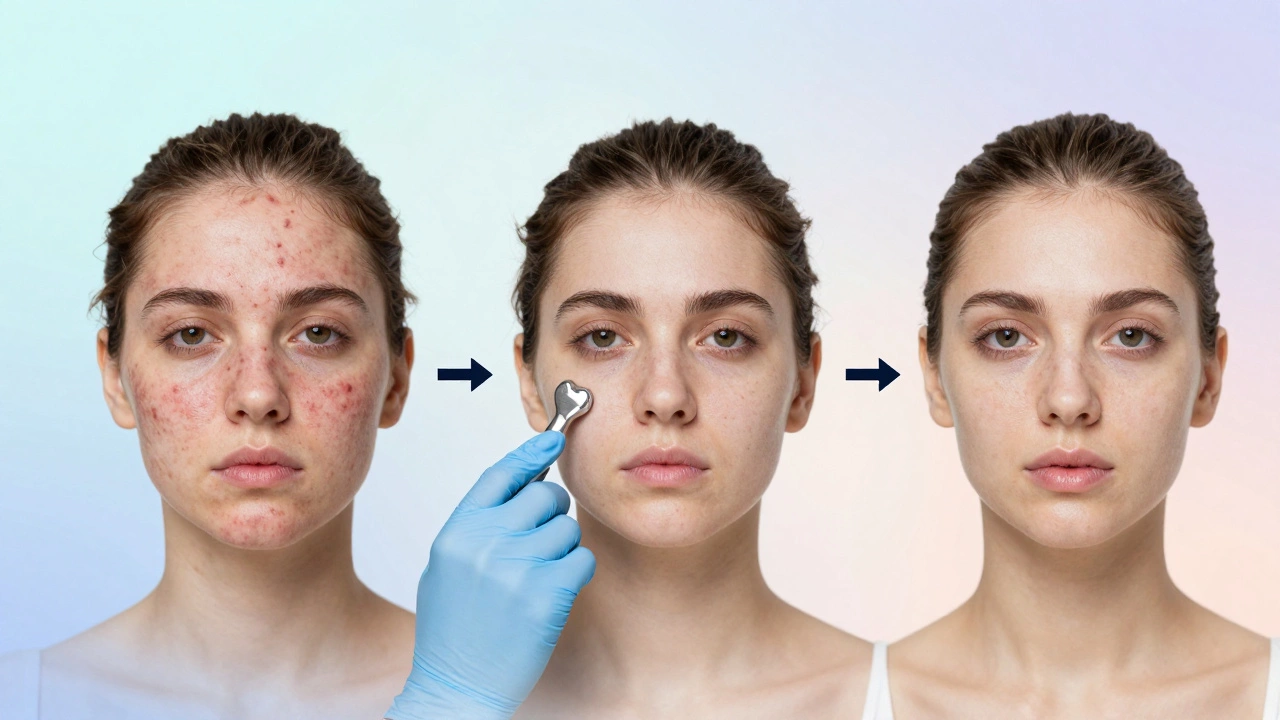Постепенное улучшение кожи после лечения акне: от рубцов к гладкому тону.