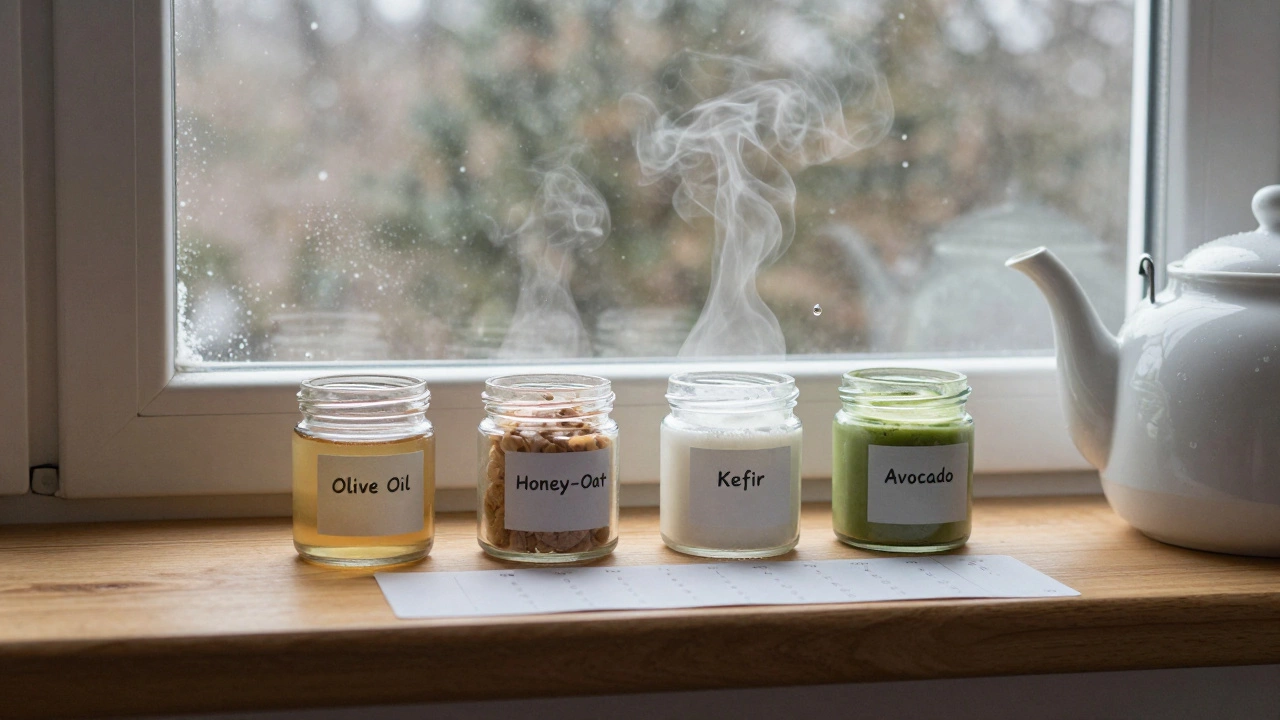 Еженедельный план ухода за кожей: четыре баночки с натуральными средствами на подоконнике.