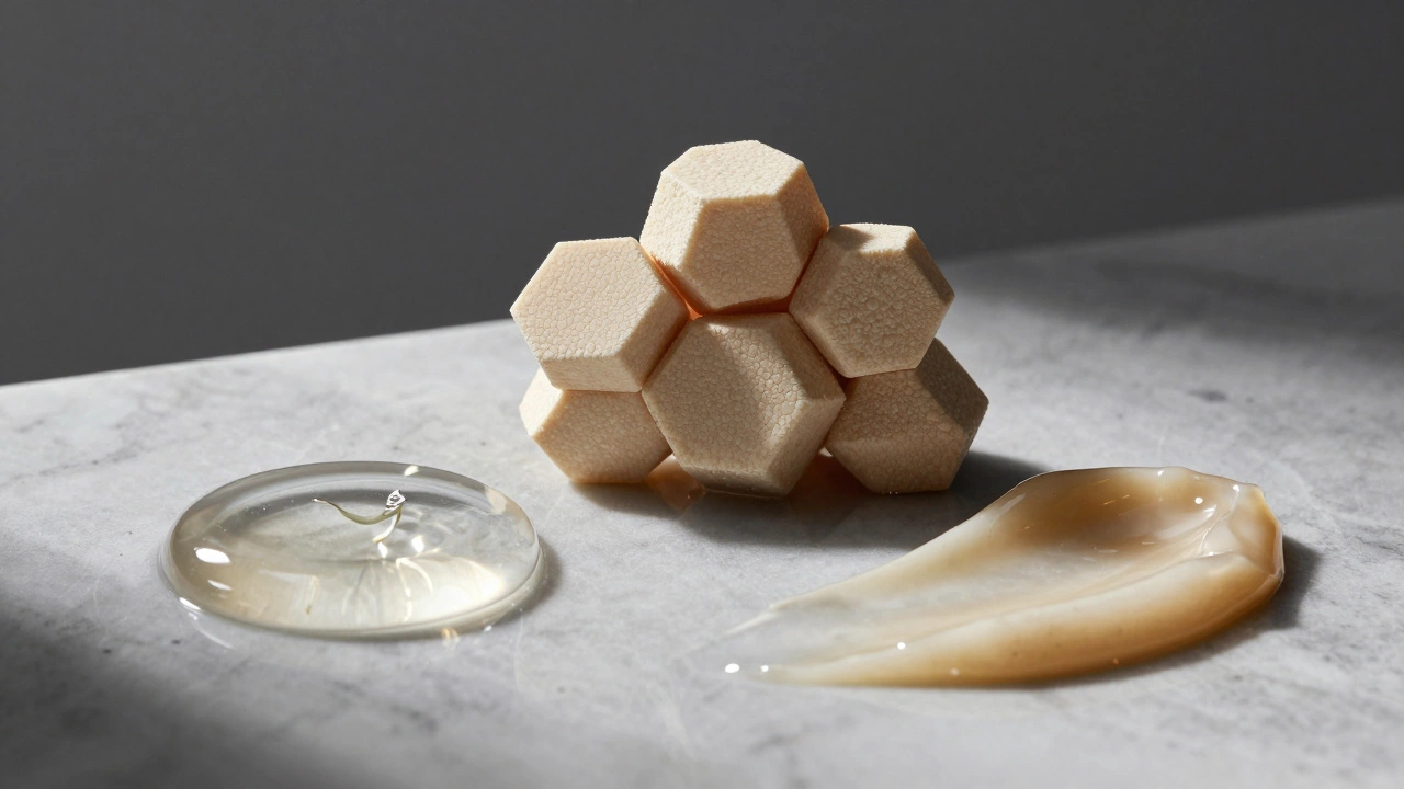 Косметические текстуры сыворотки и крема на мраморе