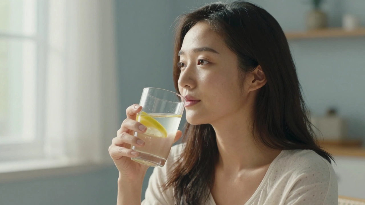 Утренний ритуал питья воды для гидратации и сияния кожи изнутри