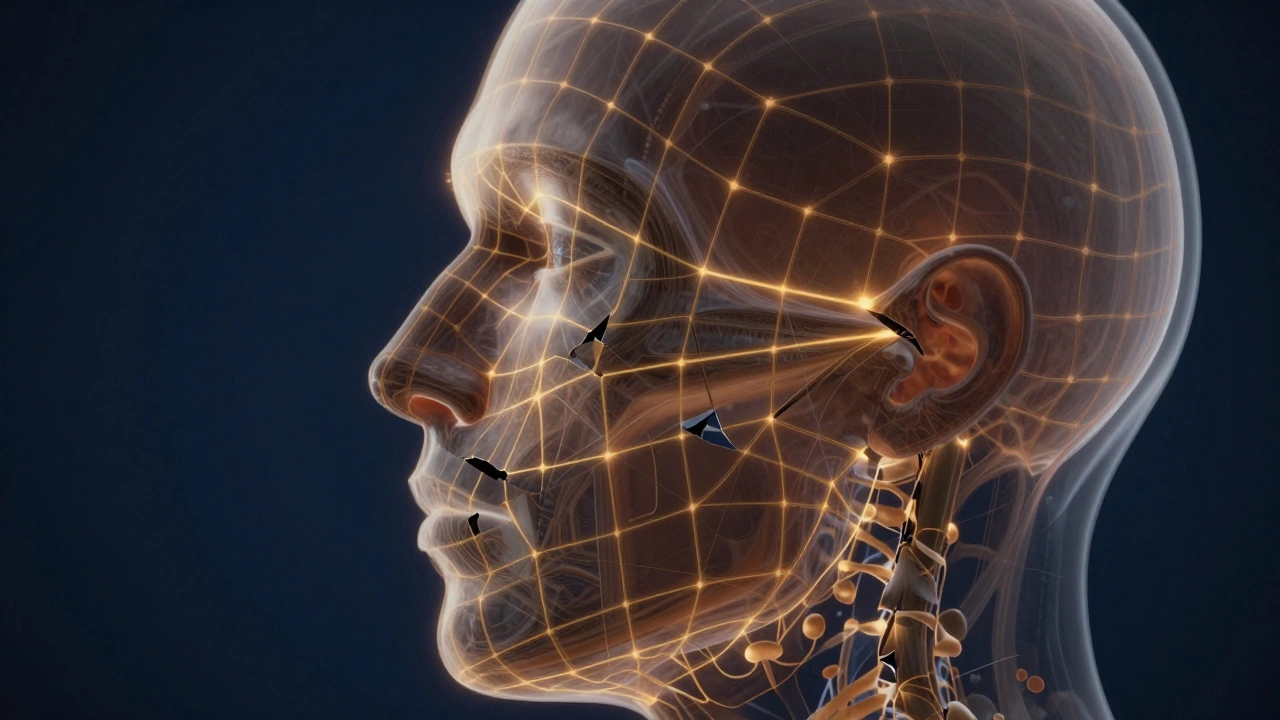 Концептуальная схема проседания коллагенового каркаса и птоза лица