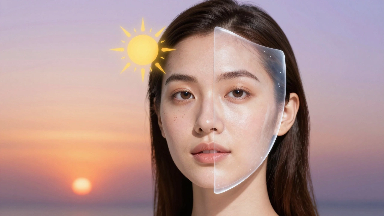 Концептуальное изображение защиты кожи от солнца и результат правильного ухода за пигментированной кожей