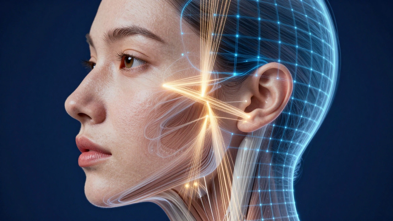 Схематическое изображение работы SMAS-лифтинга и лазерного омоложения кожи