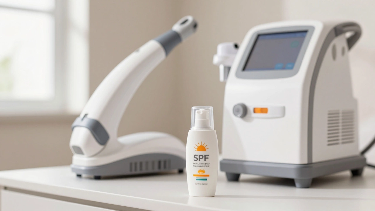 Лазерный аппарат и крем с SPF для защиты кожи